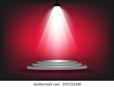 podium with spotlight for show with red wall background