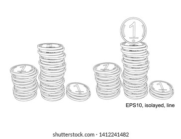 Podium of stacks of coins. Many gold coins in towers. Outline. - Shutterstock ID 1412241482