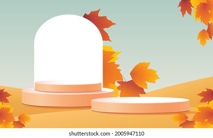 podium stage autumn season paper art colorful for show banner sale vector illustation