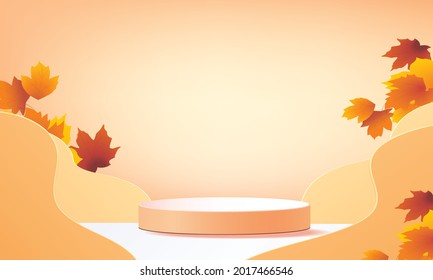 podium stage autumn season paper art colorful for show banner sale vector illustation