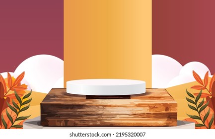 podium stage autumn season paper art colorful for show banner sale vector illustation 
