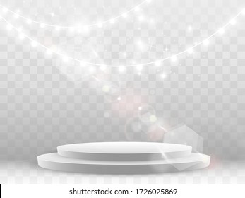 Podium . Stage For Awards Ceremony. Pedestal. Spotlight. Vector Illustration.