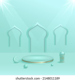 rosafarbene Podium-Bühne, Hintergrund. Thema des islamischen Festivals Ramadan