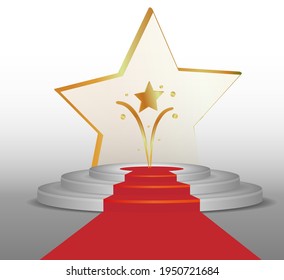 Podium stage for presentations and performances with spotlights and beams of light.	