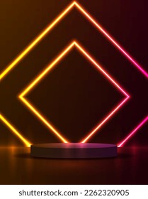 Podium or stand with line gradient neon in Sci-fi. abstract scene with pink and blue neon frame. vector rendering product display. futuristic minimal scene. vector design.