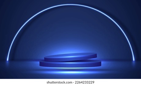 Podium or stand with line gradient neon in Sci-fi. abstract scene with pink and blue neon frame. vector rendering product display. futuristic minimal scene. vector design.