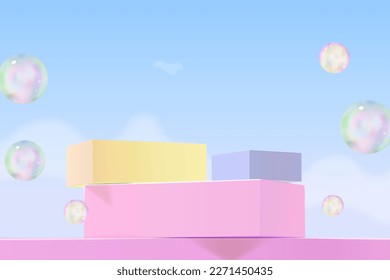 Podium-Stand-Minimal-Display-Szene auf hellblauem Hintergrund
