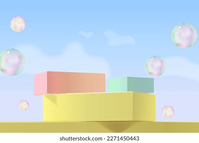 Podium stand minimal display scene with sky blue background vector