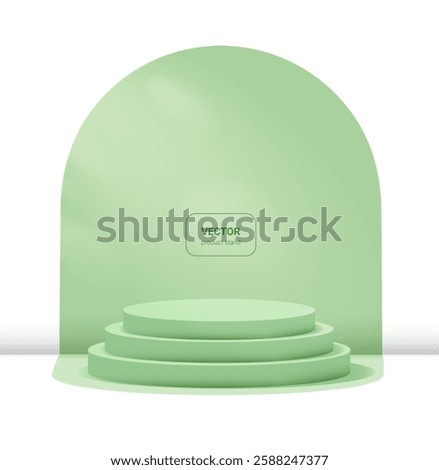 Podium or stand for product display. Vector mockup for natural beauty products. Fresh green color. stage for showcase. 3D rendering. 