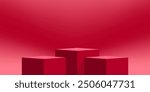 podium stand red, pedestal, product display, podium cosmetic product for display