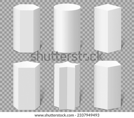 Podium stand set Cylindrical 3d pedestal isolated on transparent. Column platform pillar for display product Empty stage, exhibit display for award ceremony or product presentation Vector illustration