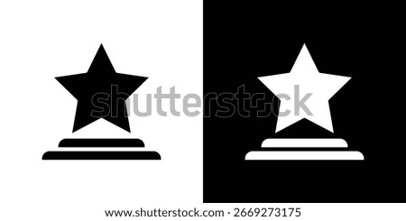 Podium star icon in flat black solid vector set