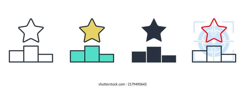 podium with star icon logo vector illustration. ranking symbol template for graphic and web design collection