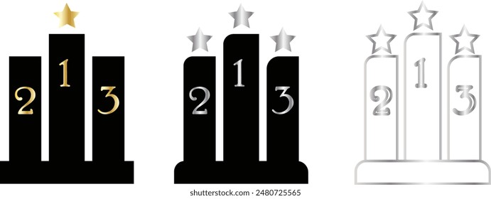 Podium with star icon set. Achievement and award recognition vector symbol for winners.
