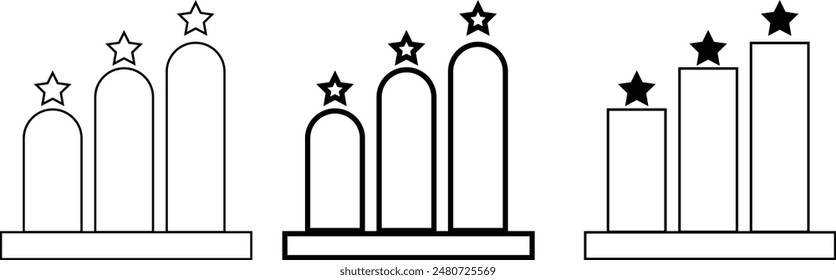 Podium with star icon set. Achievement and award recognition vector symbol for winners.