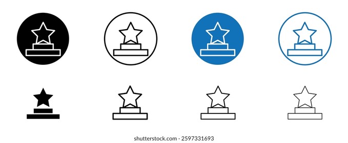 Podium star icon set in black and blue colors on white background