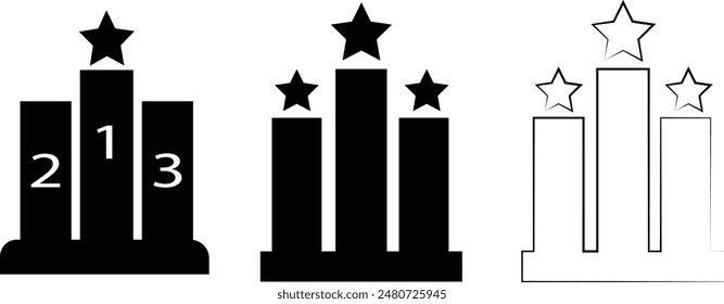 Podium with star icon set. Vector symbol for achievement and award recognition.
