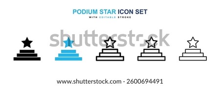 Podium star icons graphics set in black and blue colors