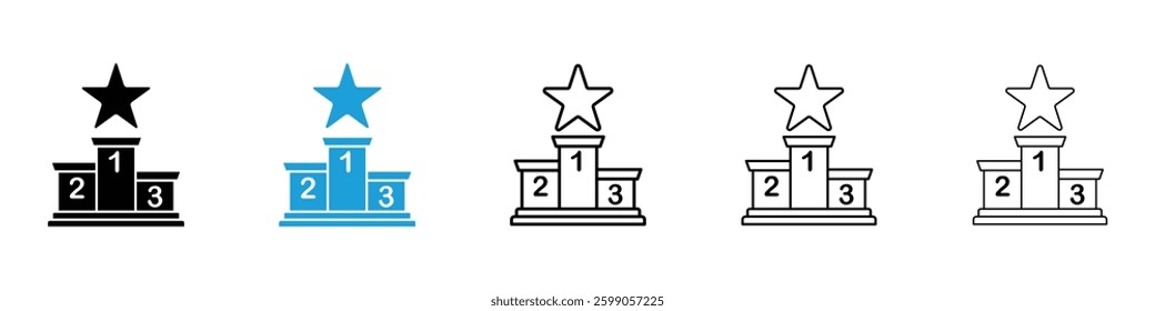 Podium star icons vector illustrations in black and blue colors for web and ui designs