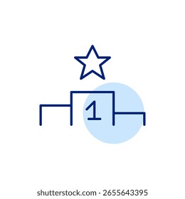 Podio con estrella en el primer lugar ganador. Servicios de primera elección. Icono de Vector de trazo perfecto y editable