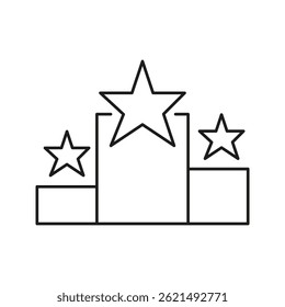 Podium With Stars Line Icon. Achievement, Success, And Recognition Outline Symbol. Award Ceremony, Competition Victory, And Excellence Representation. Editable Stroke. Isolated Vector Illustration.