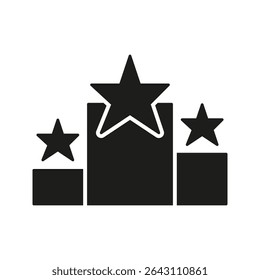 Podium With Stars Solid Icon. Achievement, Success, And Recognition Silhouette Symbol. Award Ceremony And Competition Victory Representation. Isolated Vector Illustration.