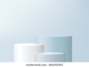podium step abstract minimal scene with geometric platform. Summer background vector 3d rendering with podium. stand to show cosmetic products. Stage Showcase on pedestal modern 3d studio blue scene