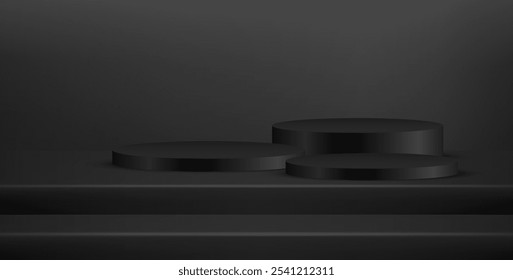 Podium, mesa superior ou balcão, prateleira estúdio abstrato fundo. Conceitos de design quarto vazio com espaço para exibir produtos, pano de fundo, venda de produtos, cartazes, papéis de parede. Vetor
