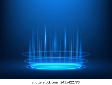 Podium technology background with light lines, used to make products look modern. It's a more interesting future, blue podium digital technology products Vector illustration