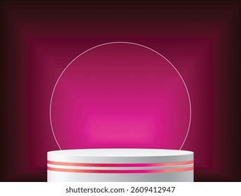 Podium template with colorful background, Product presentation, show cosmetic product, Podium, stage pedestal or platform. Vector illustration, Podium template with round circle, Abstract banner.