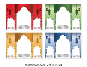 podium template with Islamic nuances, design for product display, presentation, stage for Islamic holidays. simple design illustration
