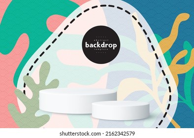 Podium Theme With Sea Plant Theme Line Dots Bubble On Two Tone Pink And Blue Background Can Be Use For Advertisement Poster Banner Website Template Technology Package Design Vector Eps