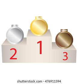 A podium and three medals. Vector illustration