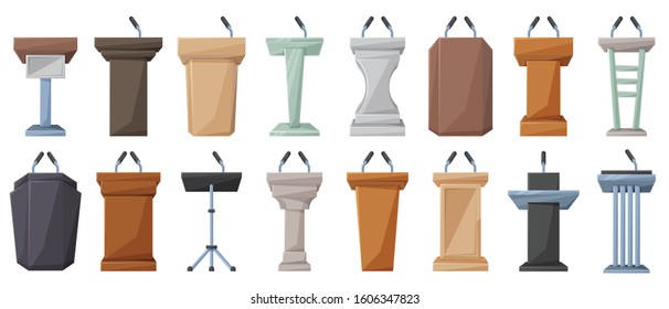 Podium Of Tribune Cartoon Vector Illustration On White Background . Rostrum And Podium Set Icon.Isolated Vector Illustration Icon Tribune With Microphone.