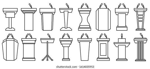 Podium Of Tribune Line Vector Illustration On White Background . Rostrum And Podium Set Icon.Isolated Vector Illustration Icon Tribune With Microphone.