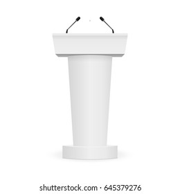 Podium Tribune Rostrum Stand with Microphones Isolated on white background. Vector illustration, eps 10