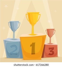 Podium with trophies