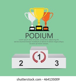 Podium and  trophy cup.