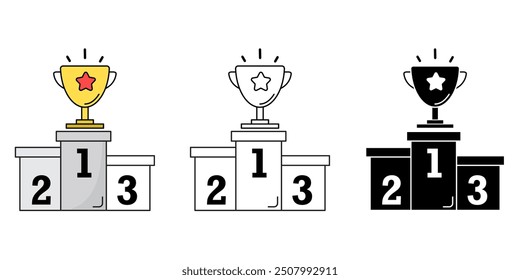 Podium and Trophy cup icon set. 1st, 2nd, 3rd symbol isolated background. winners podium flat simple infographics design template. vector illustration.