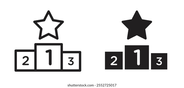 Podium vector icon set black filled and outlined style.