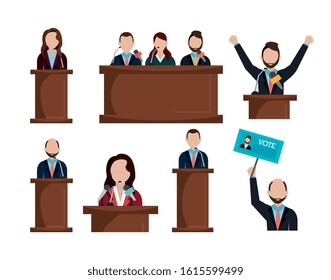 Podium Voting Candidates Set Icons Vector Illustration Design