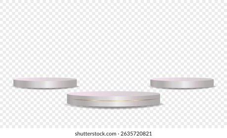 Podium white on transparent background Vector 3d. Template Stand for product presentation studio showroom awards. Product display mockup.