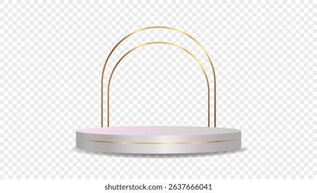 Podium white on transparent background Vector 3d. Template Stand for product presentation studio showroom awards. Product display mockup.
