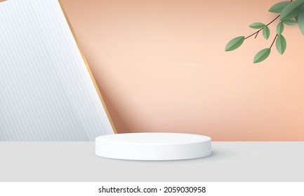 podium white show product minimal add object natural plant background mockup cosmetic.