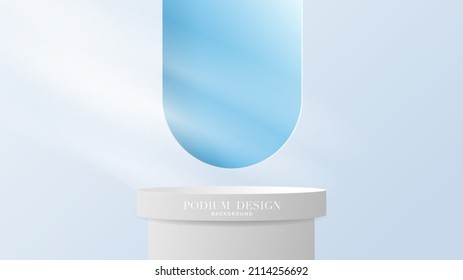 Podium with windows and blue sky minimal background , 3D stage podium display product , stand to show cosmetic products ,illustration 3d Vector EPS 10
