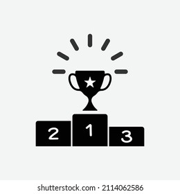 Podium, winner cup isolated flat design vector illustration on white background.