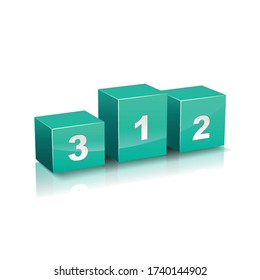 The podium winners in blue color. Vector isolated illustration of a pedestal with prizes on a white background. Symbol of competition or victory