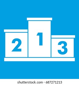 Podium winners icon white isolated on blue background vector illustration