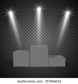 Podium, winners, with a transparent background, illuminated by a spotlight. On a transparent background.