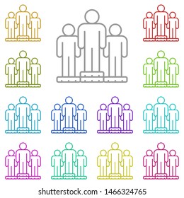 Podium, workers, dollar multi color icon. Simple thin line, outline vector of saving money icons for ui and ux, website or mobile application